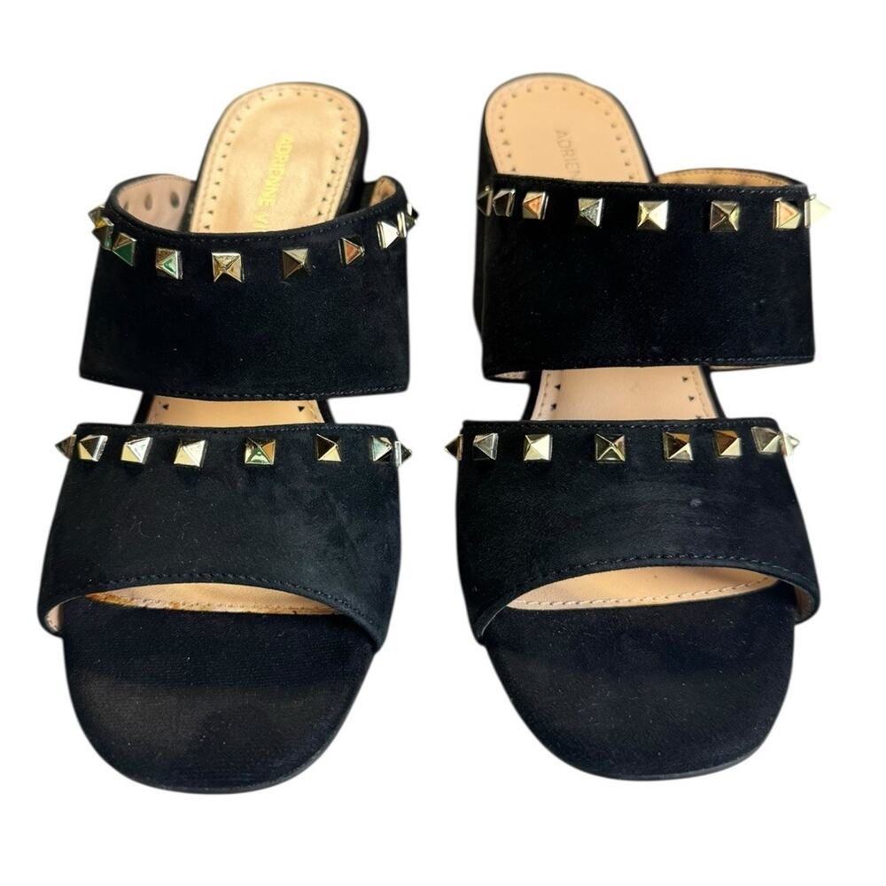 Adrienne Vittadini Black Suede Studded Slide Mules Block Heel Street Chic Sz 6M